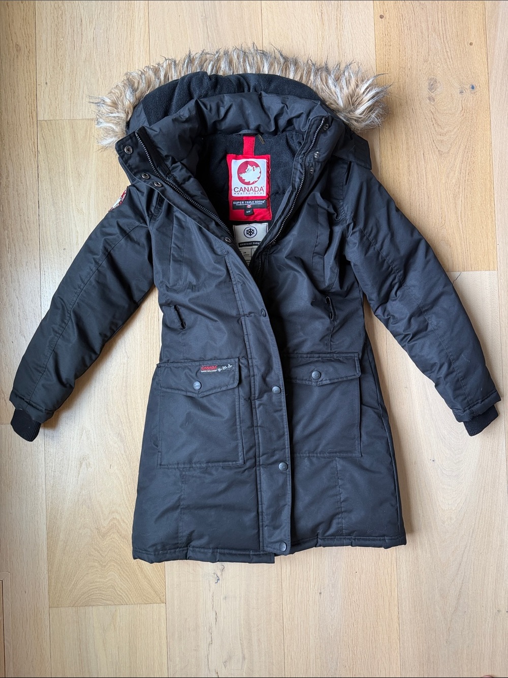 Canada Goose-Inspired Black Women's Insulated Parka with Faux Fur Hood